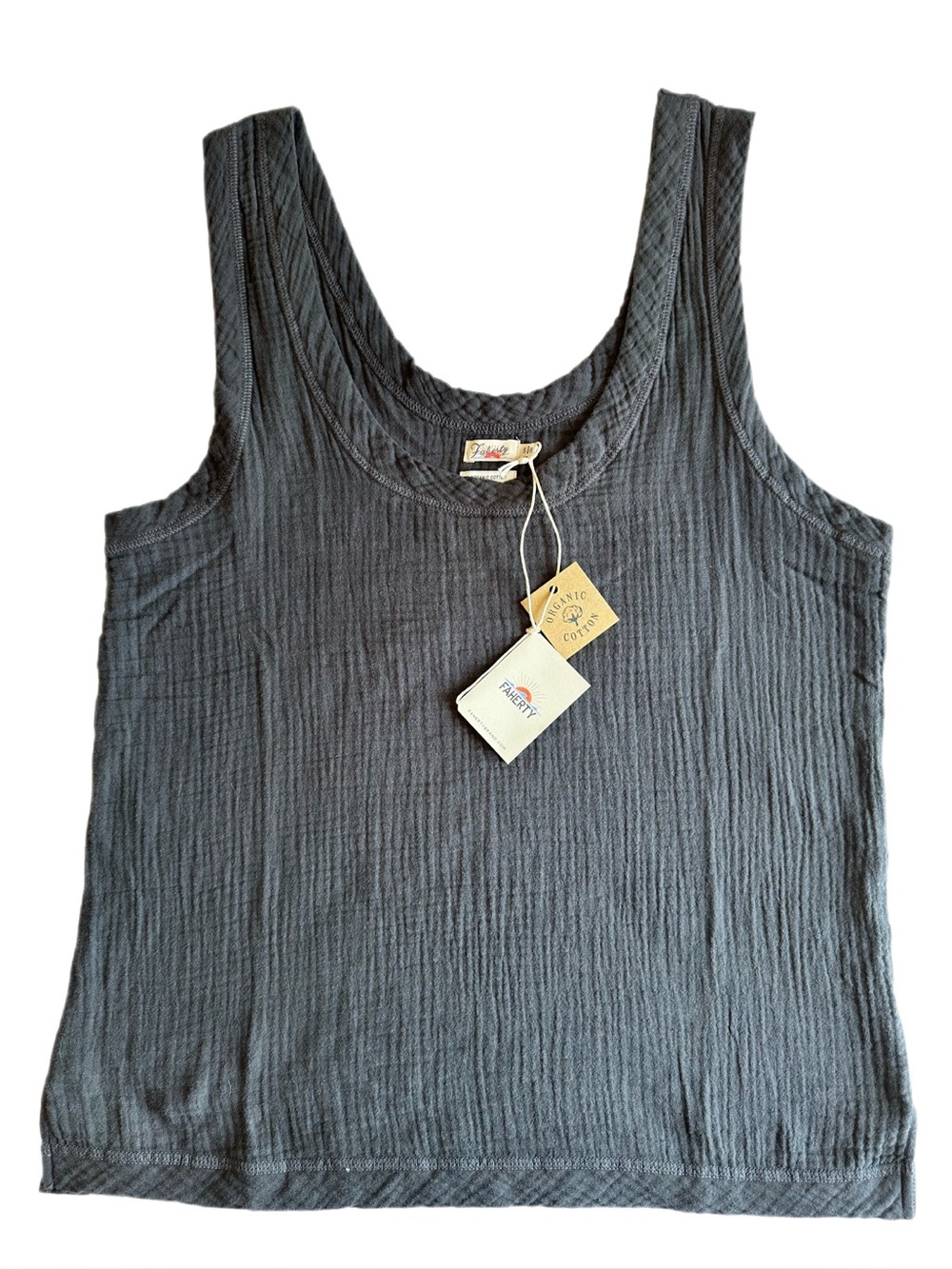 Faherty Dream Cotton Scoop Tank Washed Black Organic Cotton Size S